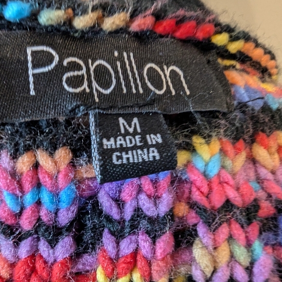 Papillon knit Cardigan Rainbow check Multicolour Speckles.  Woman's Size Medium - Picture 3 of 17